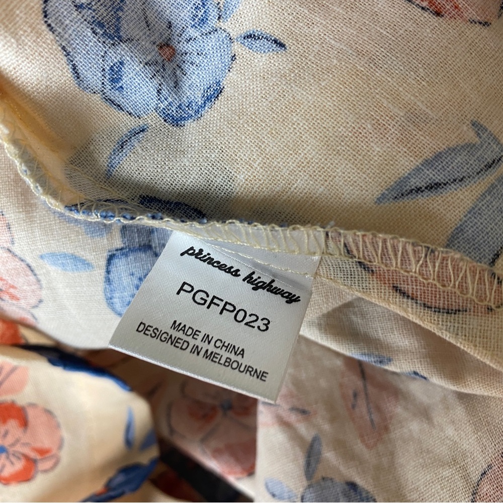 PRINCESS HIGHWAY Clara Cream Floral Linen Blend Puff Sleeve Dress Plus Size 16 - Picture 8 of 12